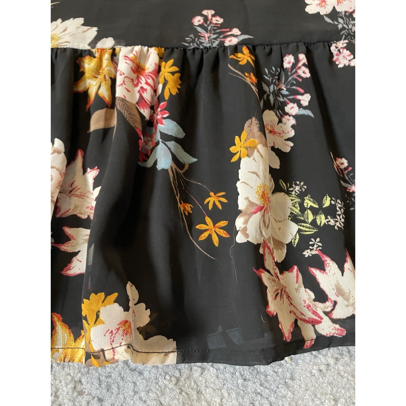 Tuchuzy Floral Midi Dress Sz S Black Yellow Smocked Ruffles Boho Party — image 6 of 8